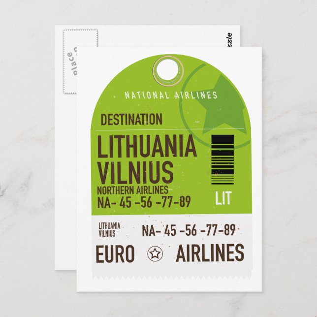 Carte Postale Lituanie billet de voyage en avion de Vilnius (Devant / Derrière)