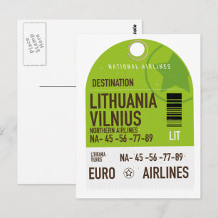 Carte Postale Lituanie billet de voyage en avion de Vilnius