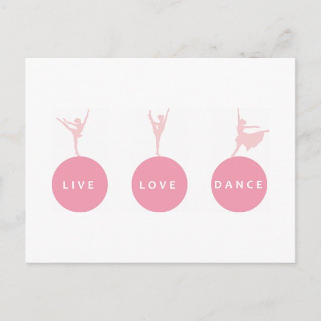Carte Postale Live Love Dance Ballerinas - Rose - (Devant)