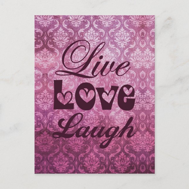 Carte Postale Live Love Laugh Pink Damask Pattern (Devant)