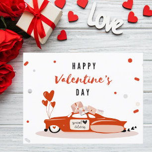 Carte Postale Livraison spéciale Saint Valentin avec voiture rou