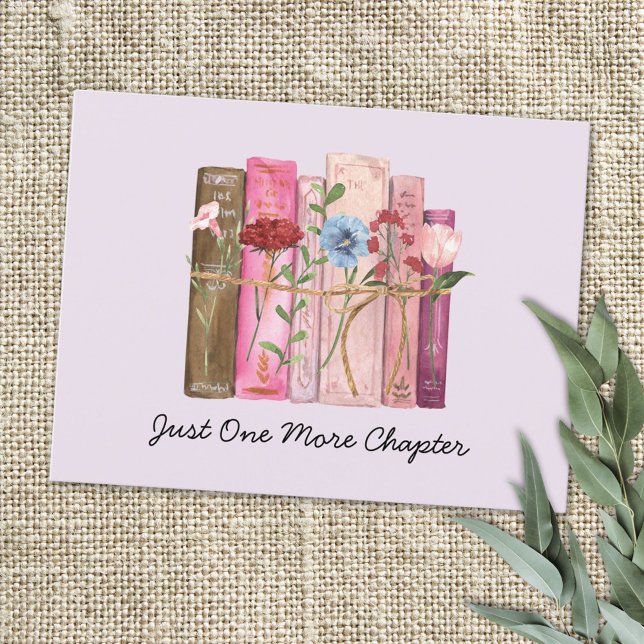 Carte Postale Livre Aquarelle Fleur Rose Violet Citation Lecture (Close up)