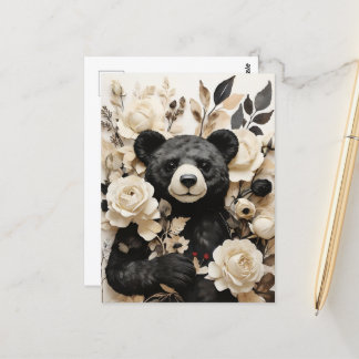 Carte Postale Livre blanc Roses & Black Bear Valentine