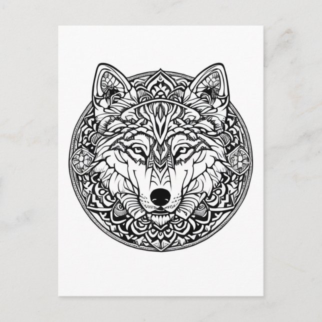 Carte Postale Livre de coloriage de loup noir et blanc Style (Devant)