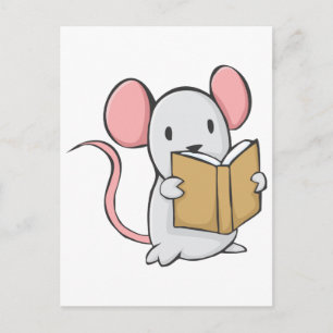 Carte Postale Livre de lecture de la souris mignonne