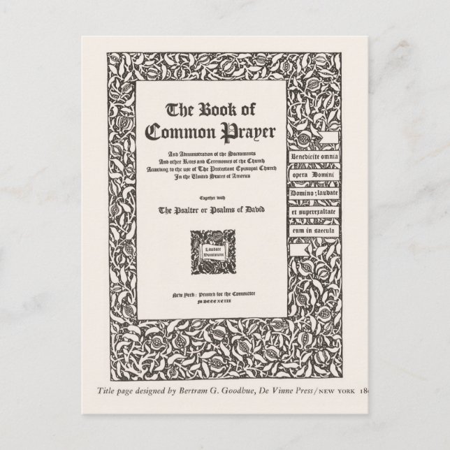 Carte Postale Livre de prière commune, New York 1800 (Devant)
