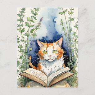 Carte Postale Livre Lecture Orange Chat