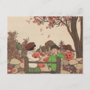 Carte Postale Livre vintage Enfants et Citrouilles