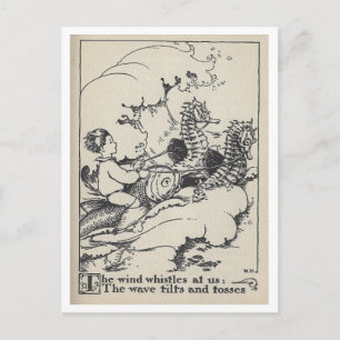 Carte Postale Livre vintage Illustration Bateau à poissons avec