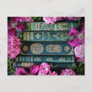 Carte Postale Livres anciens et roses roses roses