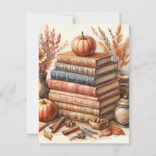 Carte Postale Livres d'automne et Citrouille