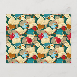 Carte Postale Livres et chats