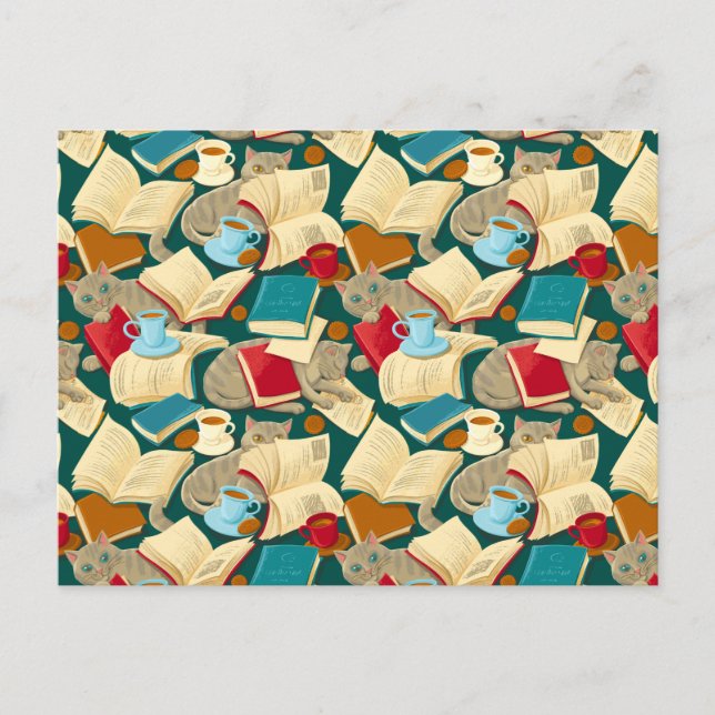 Carte Postale Livres et chats (Devant)