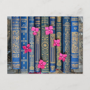 Carte Postale Livres et Fleurs (Fleurs Roses)