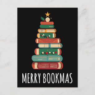 Carte Postale Livres Noël Arbre Joyeux Livres