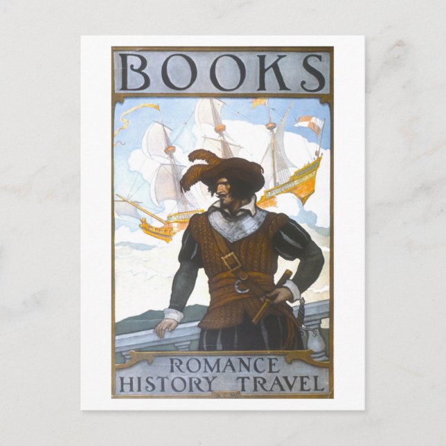 Carte Postale Livres : Romance, Histoire, Voyage Vintage (Devant)