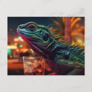 Carte Postale Lizard avec un verre
