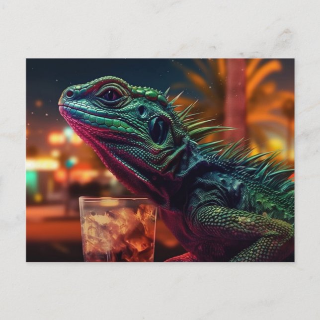 Carte Postale Lizard avec un verre (Devant)