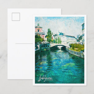 Carte Postale Ljubljana Slovénie Belle peinture à l'huile paysag