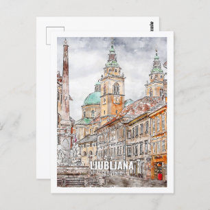 Carte Postale Ljubljana Slovénie Fameux Voyage Aquarelle Croquis