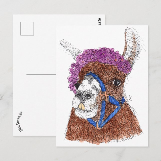 Carte Postale Llama à fleurs (Devant / Derrière)