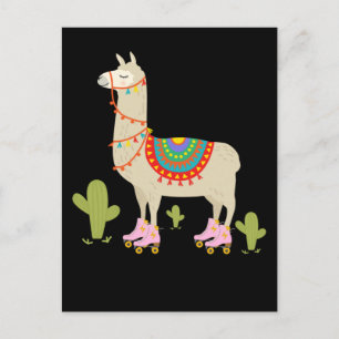 Carte Postale Llama à Patins à Roulettes Rétro Animal à Patins