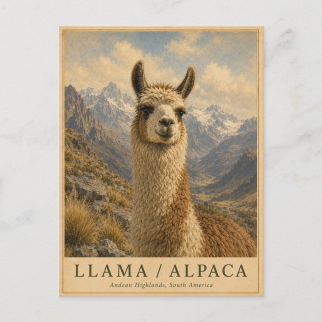 Carte Postale Llama Alpaca Andes VINTAGE (Devant)