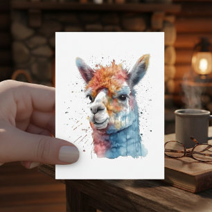 Carte Postale Llama aquarelle arc-en-ciel 