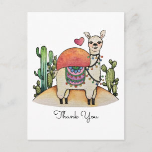 Carte Postale Llama Aquarelle Avec Cactus