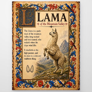 Carte Postale Llama, Art du Bestiaire Médiéval