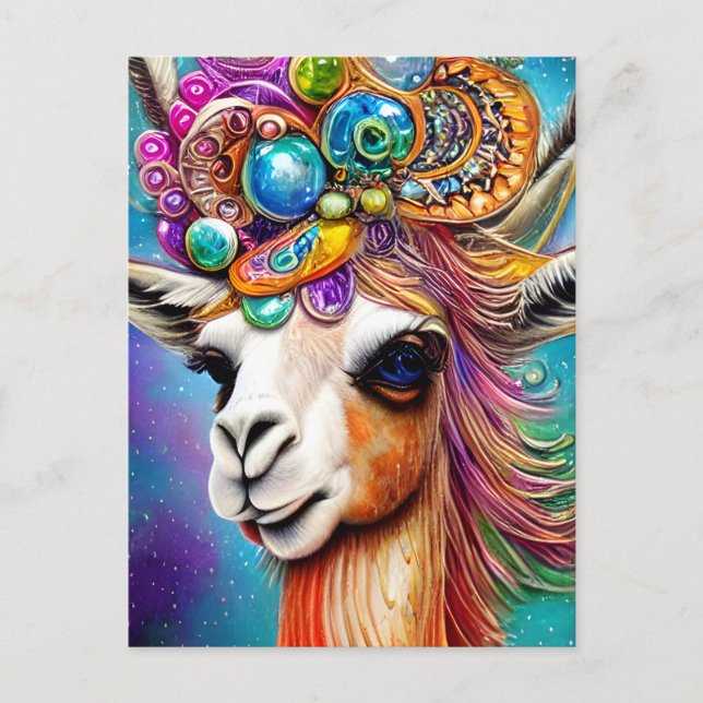 Carte Postale Llama coloré à bijoux (Devant)