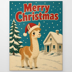 Carte Postale Llama Cottage Neige Animal Noël