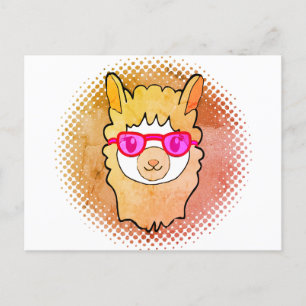 Carte Postale Llama Cute Avec Verres Dessin