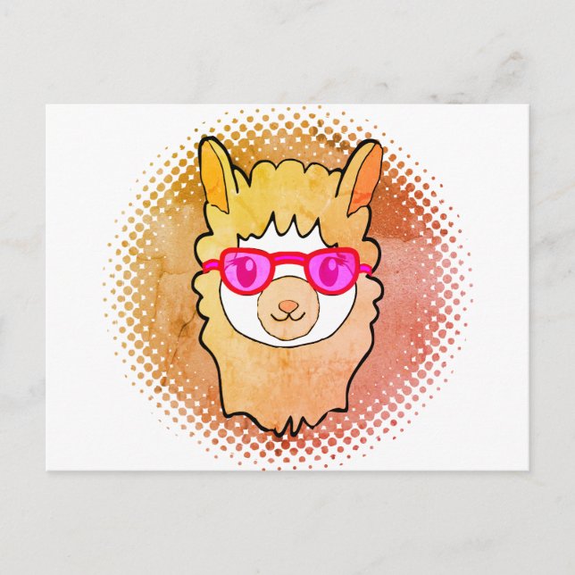 Carte Postale Llama Cute Avec Verres Dessin (Devant)