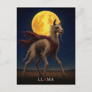 Carte Postale Llama Écharpe Rouge gothique Surréaliste