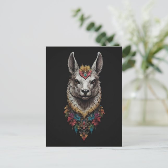 Carte Postale Llama Et Portrait Fleur, (Debout devant)