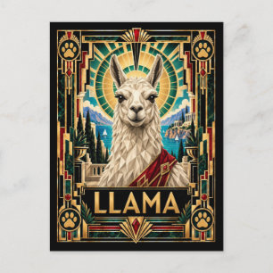 Carte Postale Llama, faune Art déco