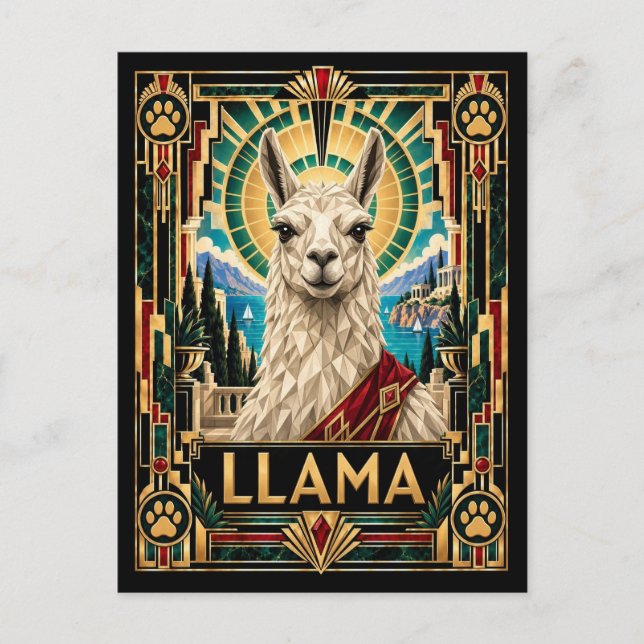 Carte Postale Llama, faune Art déco (Devant)