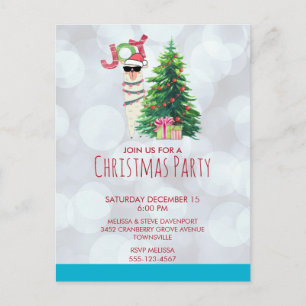 Carte Postale Llama on Silver Bokeh & Icy Blue Christmas Party