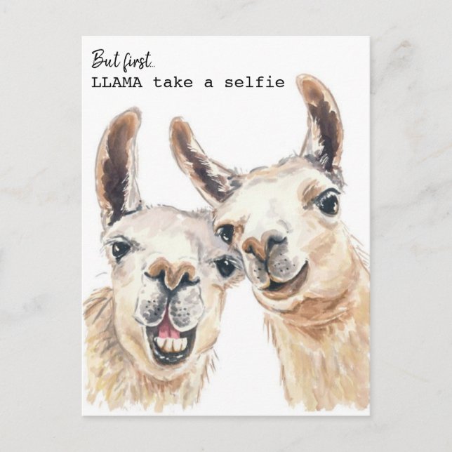 Carte postale Llama Puns - Lllama prendre un selfi (Devant)