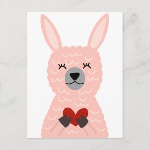 Carte Postale Llama rose qui tient un coeur