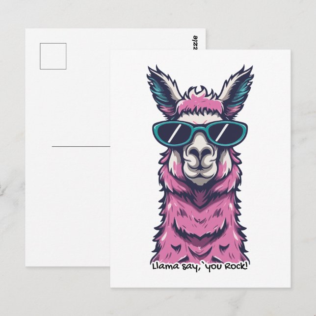 Carte Postale Llama vous dit Rock | Pose ironique dans les lunet (Devant / Derrière)