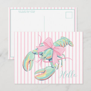 Carte Postale Lobster Aquarelle Pastel Prépa sur Rayures