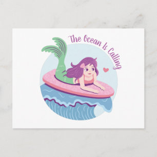 Carte Postale L'océan appelle la sirène de surf drôle