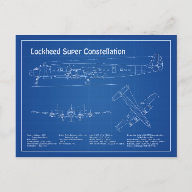 Carte Postale Lockheed L-1049 Super Constellation - Plans AD (Devant)