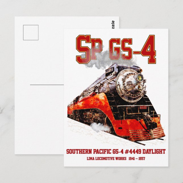 Carte Postale Locomotive à vapeur classique du Pacifique Sud GS- (Devant / Derrière)