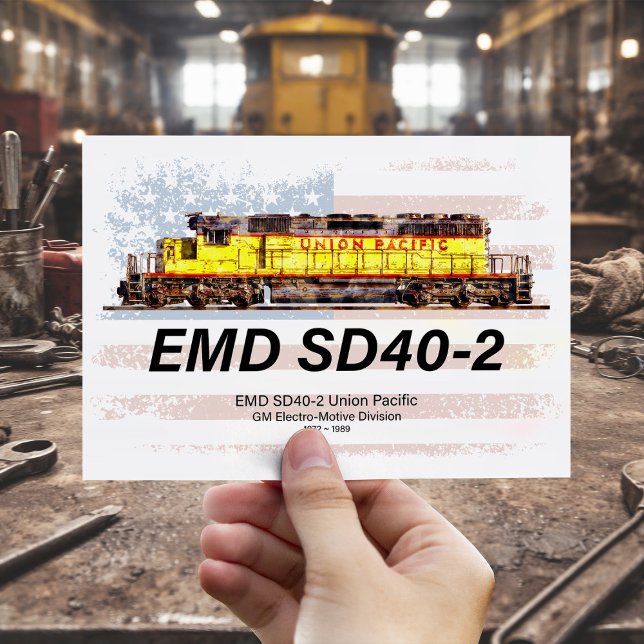 Carte Postale Locomotive diesel EMD SD40-2. Drapeau américain (EMD SD40-2 Diesel Locomotive. American flag. Postcard)