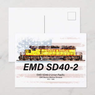 Carte Postale Locomotive diesel EMD SD40-2. drapeau américain