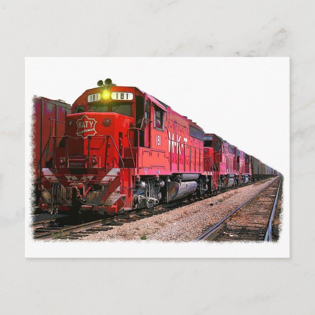 Carte Postale Locomotive diesel rouge et train (Devant)