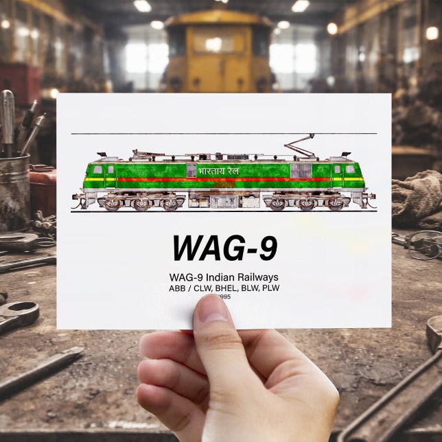 Carte Postale Locomotive WAG-9. Train de fret des chemins de fer (WAG-9 Locomotive. Indian Railways freight train. Postcard)